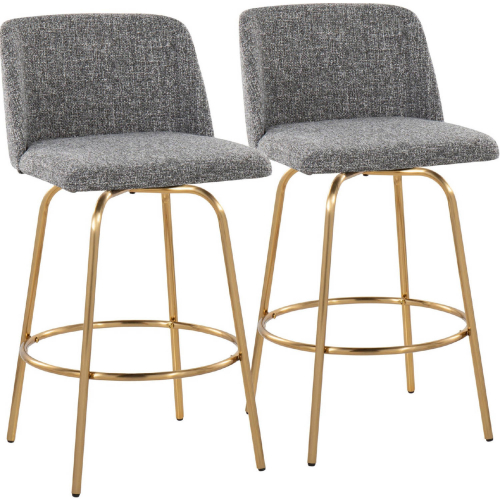 Toriano 26" Swivel Counter Stool in Grey Noise Fabric & Gold with Round Footrest (Set of 2)